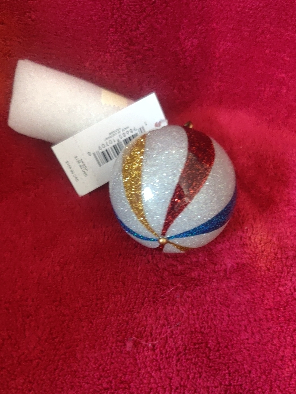 Coach Glitter Stripe Holiday Ornament - White with Red, Gold & Blue